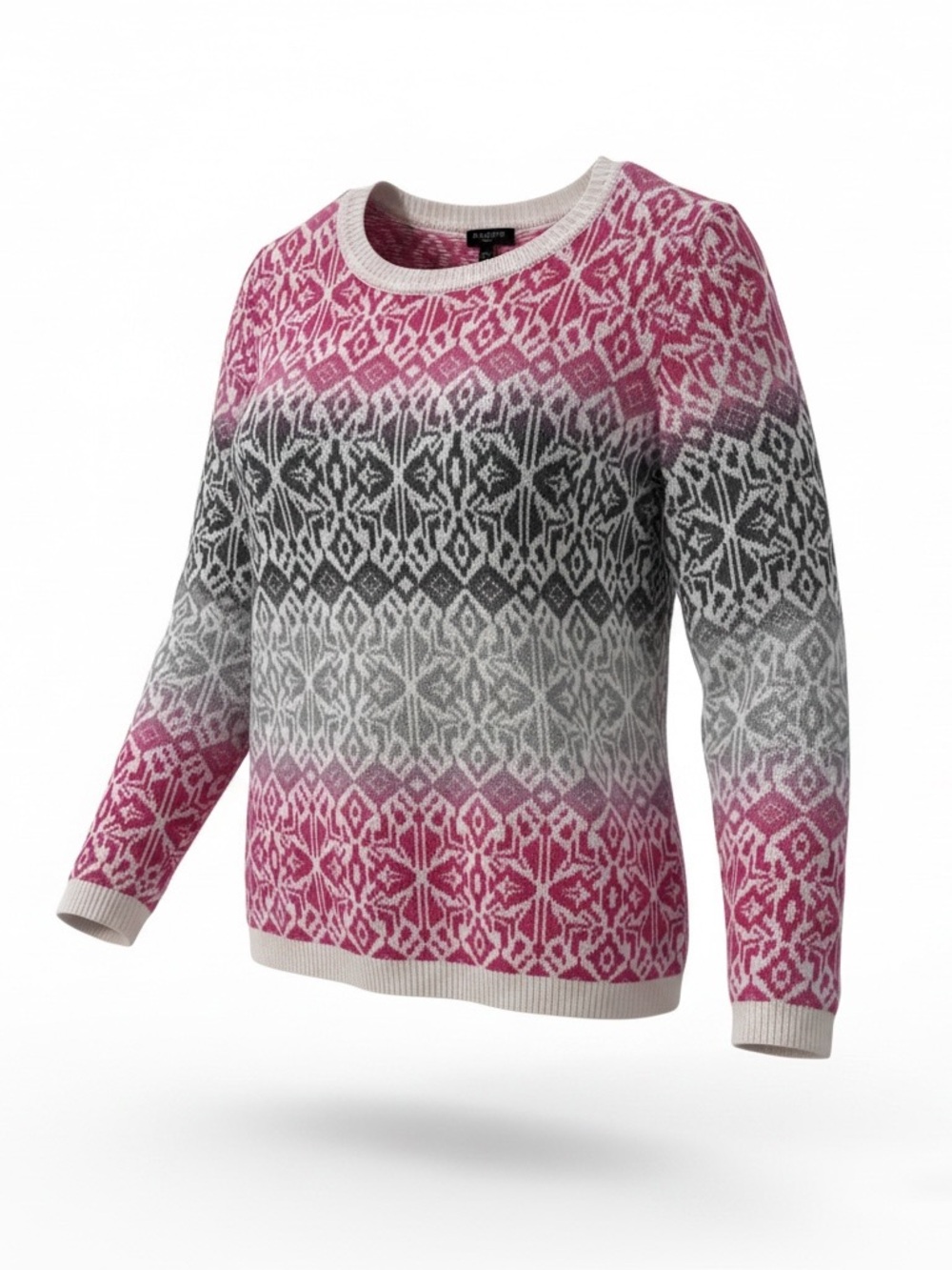 Talbots Pink & Gray Fair Isle Crewneck Sweater